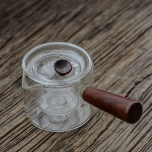 17.6oz heatproof chinese glass kyusu teapot with wood side handle main view