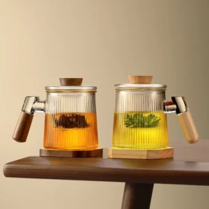 chinese glass tea infuser mug with wooden handle 13.5oz full product view