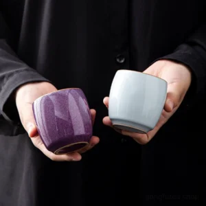 handmade chinese jun kiln ceramic tea cup side view
