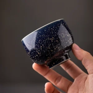 handcrafted chinese kiln transformation ceramic tea cup with golden speckles