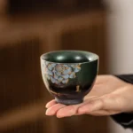 hand painted chinese lotus tea cup 3.4oz ceramic