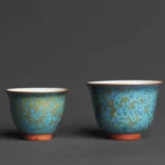 handcrafted chinese porcelain tea cups set with unique kiln changed glaze