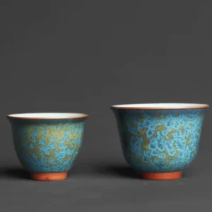 handcrafted chinese porcelain tea cups set with unique kiln changed glaze
