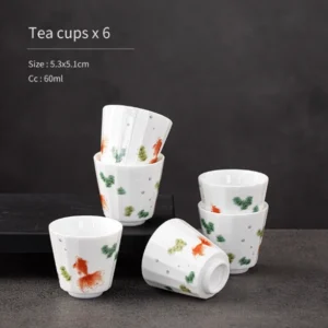 Set of 6 hand-painted goldfish Chinese porcelain tea cups product overview
