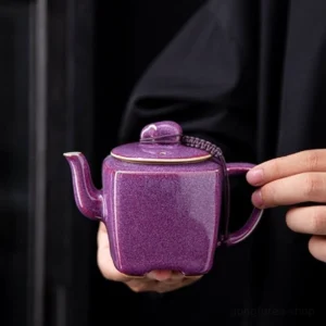 handmade square chinese purple ceramic teapot 6.1oz main product view