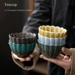 set of 5 chinese ru kiln lotus petal ceramic tea cups 5 different colors