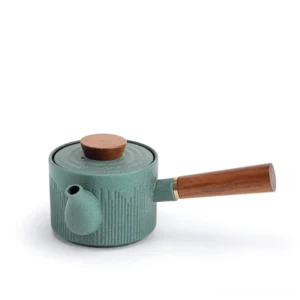 chinese teapot side handle ceramic kyusu teapot with wooden handle full view