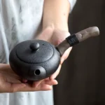 full side view of 7.4oz chinese side handle ceramic teapot