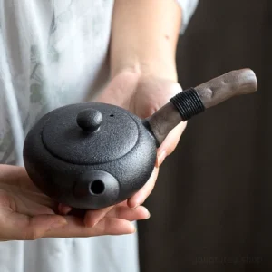 full side view of 7.4oz chinese side handle ceramic teapot