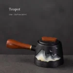 handmade chinese ceramic teapot with built in infuser side handle mountain landscape