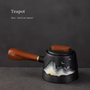 handmade chinese ceramic teapot with built in infuser side handle mountain landscape