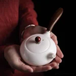 chinese side handle porcelain teapot with natural wooden handle 6.4oz