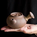 handmade rough ceramic chinese side handle teapot 6.1oz rustic brown