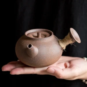 handmade rough ceramic chinese side handle teapot 6.1oz rustic brown