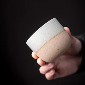 set of 6 two-tone rough ceramic chinese tea cups main product view