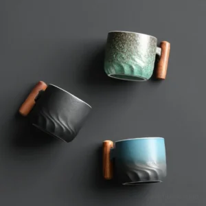 chinese tea cup with wooden handle