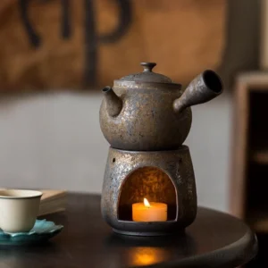 handmade chinese teapot with ceramic candle tea warmer set