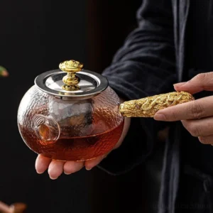 chinese teapot hammered glass side handle teapot with stainless steel infuser main view