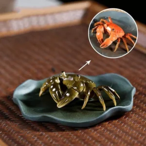 color changing crab purple clay tea pet on lotus leaf base main view