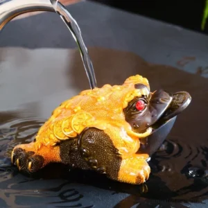 front view of color changing lucky golden toad tea pet main product shot