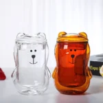 cute bear double wall glass tea infuser mug with glass lid