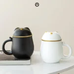 cute cat ceramic tea mug with strainer and lid 11.8 oz