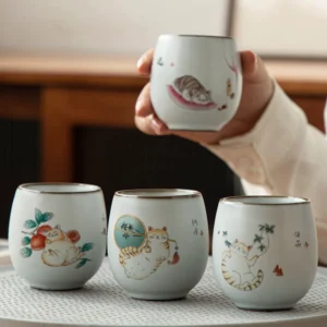 hand painted cute cat chinese ceramic tea cup 3.4oz product overview