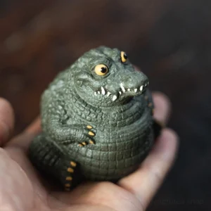 handmade purple clay cute crocodile tea pet full product view