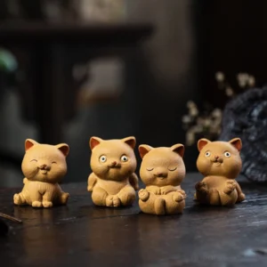 handmade cute kitten tea pet yixing purple clay tea table decor