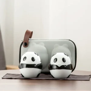 cute panda portable ceramic travel tea set full view