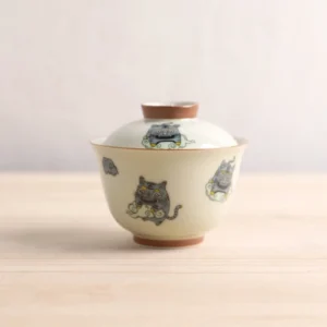 full set view of cute tiger pattern chinese gaiwan 5.1oz ceramic tea set