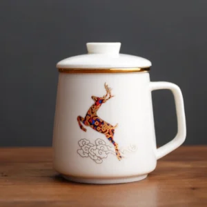 collection of four styles traditional chinese ceramic tea infuser mug with lid