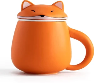 cute fox ceramic tea mug with infuser and lid main view