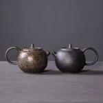 front view of unique handmade black chinese ceramic teapot 5.9oz