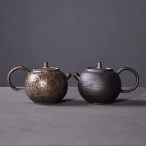 front view of unique handmade black chinese ceramic teapot 5.9oz