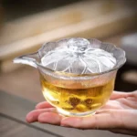handcrafted frosted lotus glass gaiwan front view