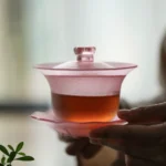 frosted pink floral glass gaiwan 5.1oz traditional chinese tea bowl main view