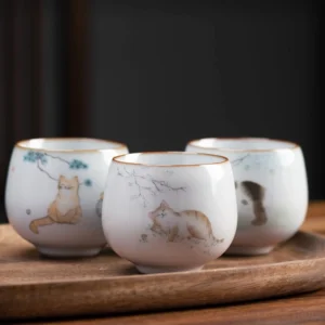 full set of different styles hand-painted cat chinese tea cup
