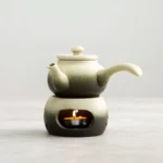 full set of gradient glaze chinese side handle ceramic teapot with candle warmer stand