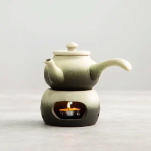 full set of gradient glaze chinese side handle ceramic teapot with candle warmer stand