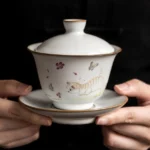 full set hand-painted cat flower ceramic gaiwan