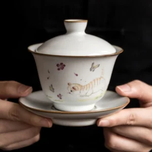 full set hand-painted cat flower ceramic gaiwan
