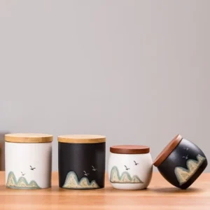 Full set of different styles of hand-painted landscape ceramic airtight tea canister