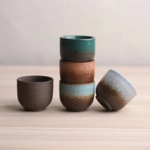 full set of handcrafted gradient glazed chinese tea cups