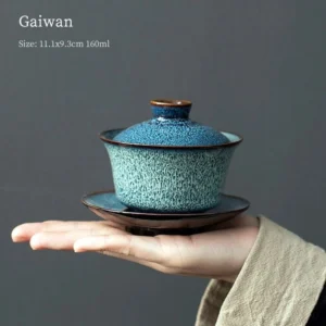 full set view of blue glaze jianzhan gaiwan 5.4oz chinese ceramic tea gaiwan