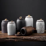 full side view of handcrafted ceramic chinese tea canister
