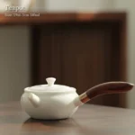 full view of chinese white porcelain kyusu side handle teapot 6.1oz