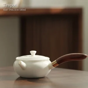 full view of chinese white porcelain kyusu side handle teapot 6.1oz
