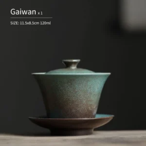 full view handcrafted green speckled ceramic chinese gaiwan 4.1oz