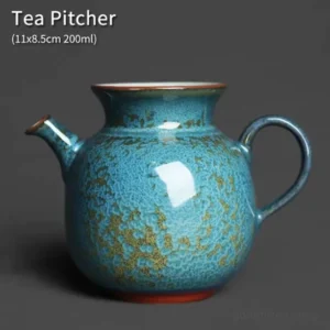 handmade kiln change blue ceramic gong dao bei tea pitcher side view